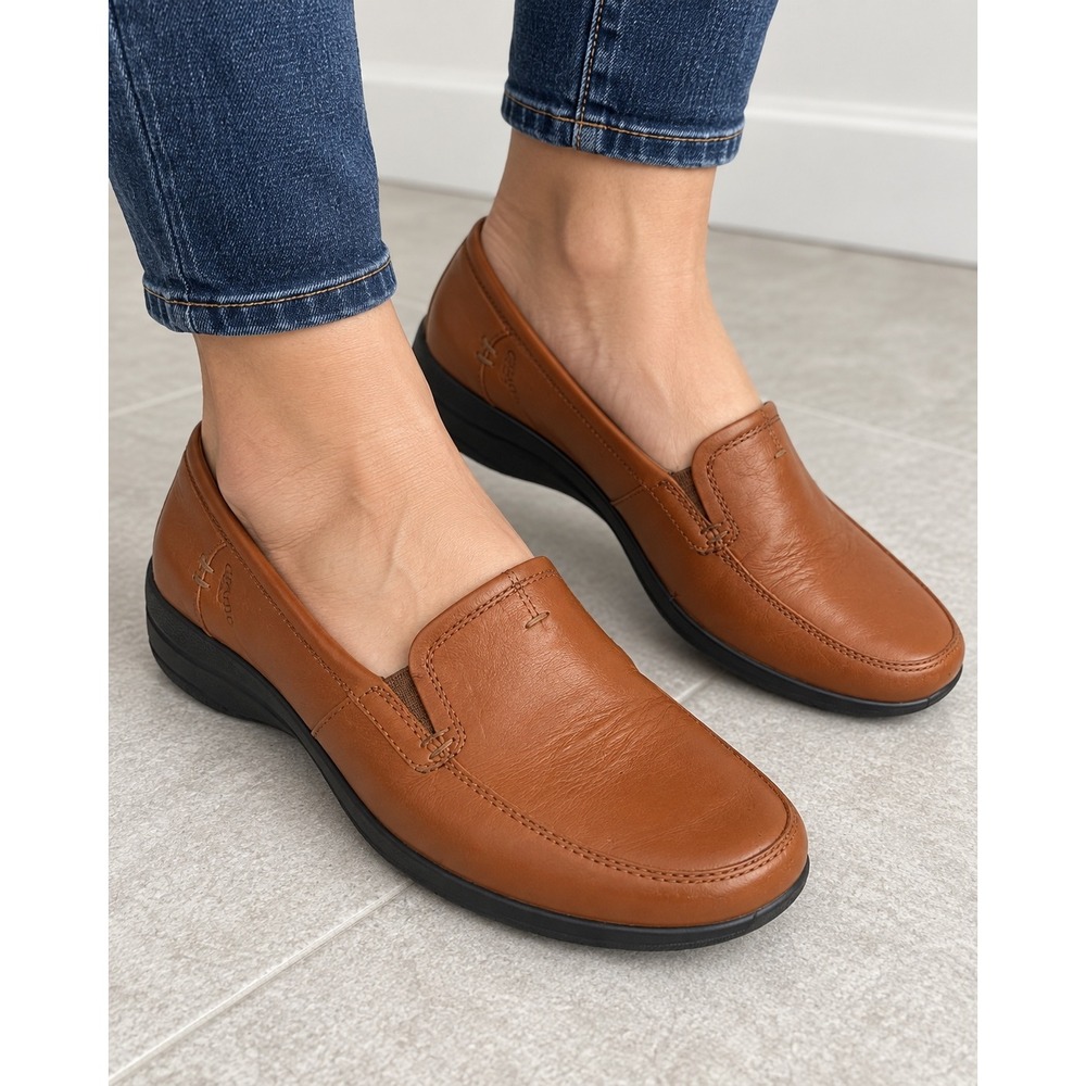 Hotter Comfort Concept Tan Brown Leather Slip On Loafers Made in England US 7.5